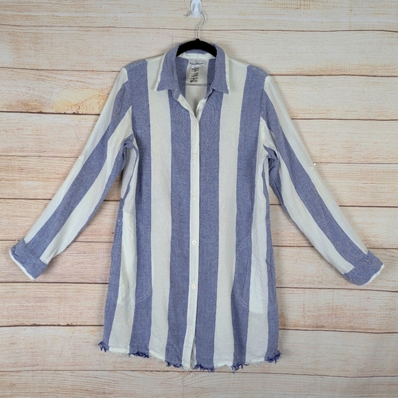 Tommy Bahama Size S/P Linen Blend Casual  Blue White Rugby Stripe Dress Cover Up - Picture 1 of 15